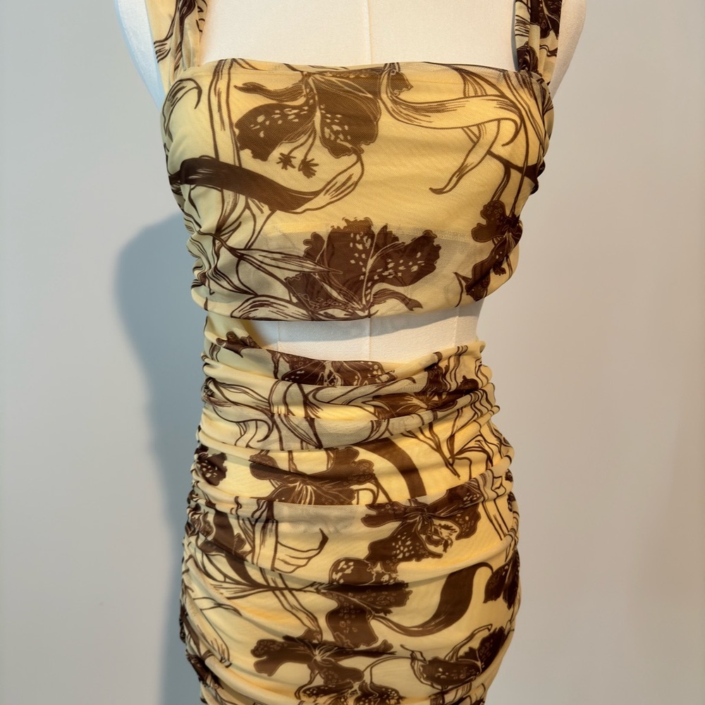 Zara Floral Print Ruched Skirt - Cream and Brown Size M NWT - Picture 8 of 10